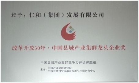 仁和集團榮獲“改革開放30年?中國縣域產(chǎn)業(yè)集群龍頭企業(yè)獎”